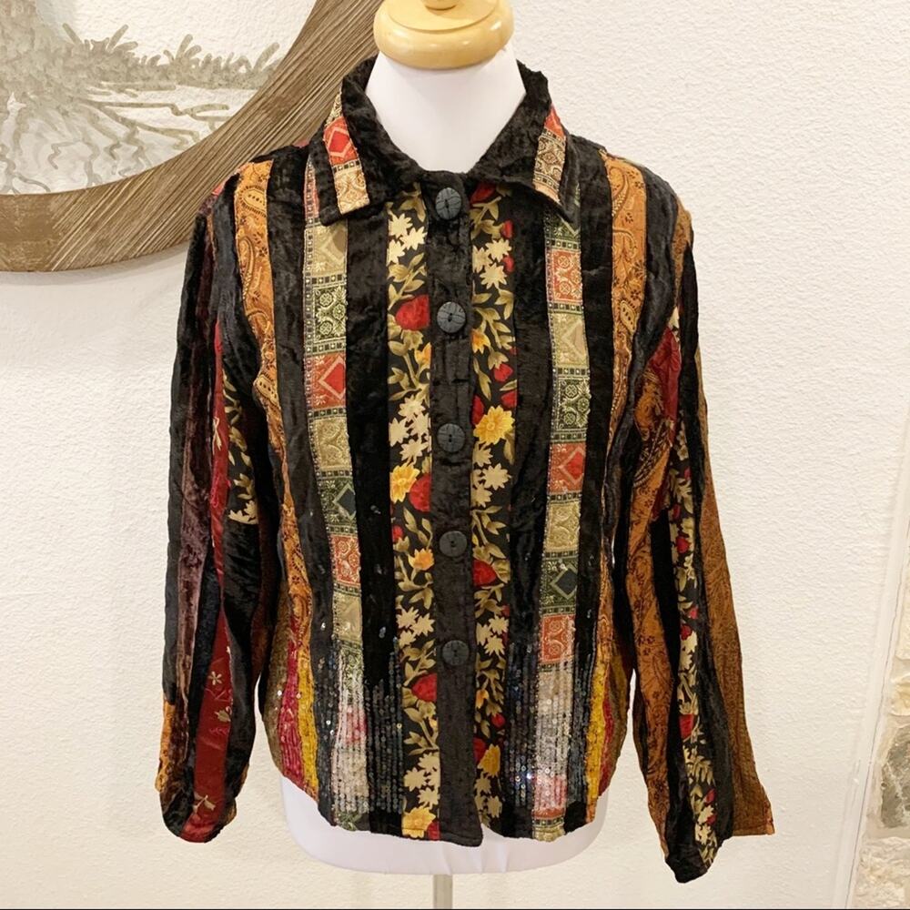 NWT Anu Velvet Patchwork Embellished Stripe Jacket Multicolored Small